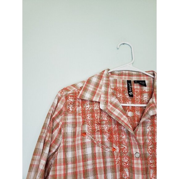 Sherry Cervi RU Cowgirl Womens XL Shirt Pearl Snap Plaid Embroidered Western - Picture 4 of 5